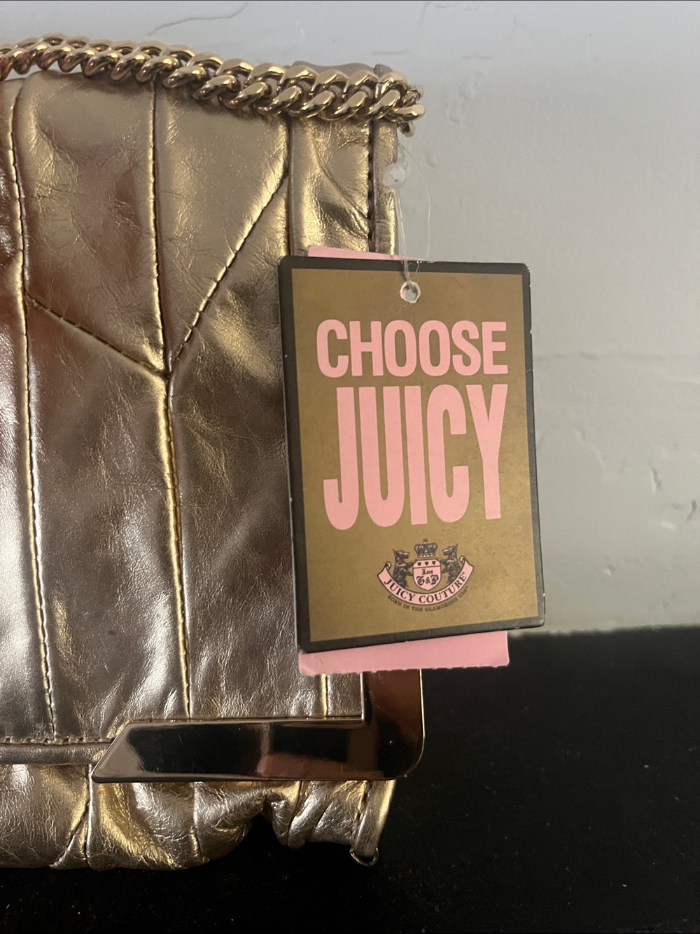 Juicy Couture Vintage 80’s Metallic Gold Quilted Chain Clutch with Handle - Picture 2 of 10